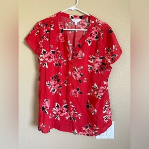 Market & Spruce Red Floral Blouse